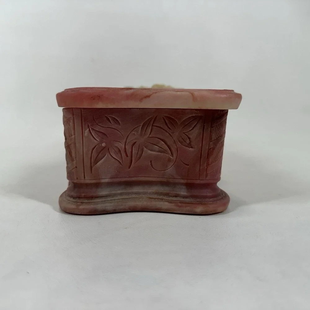 Vintage Genuine Pink Incolay Stone Handcrafted  Venus at Repose Jewelry Box